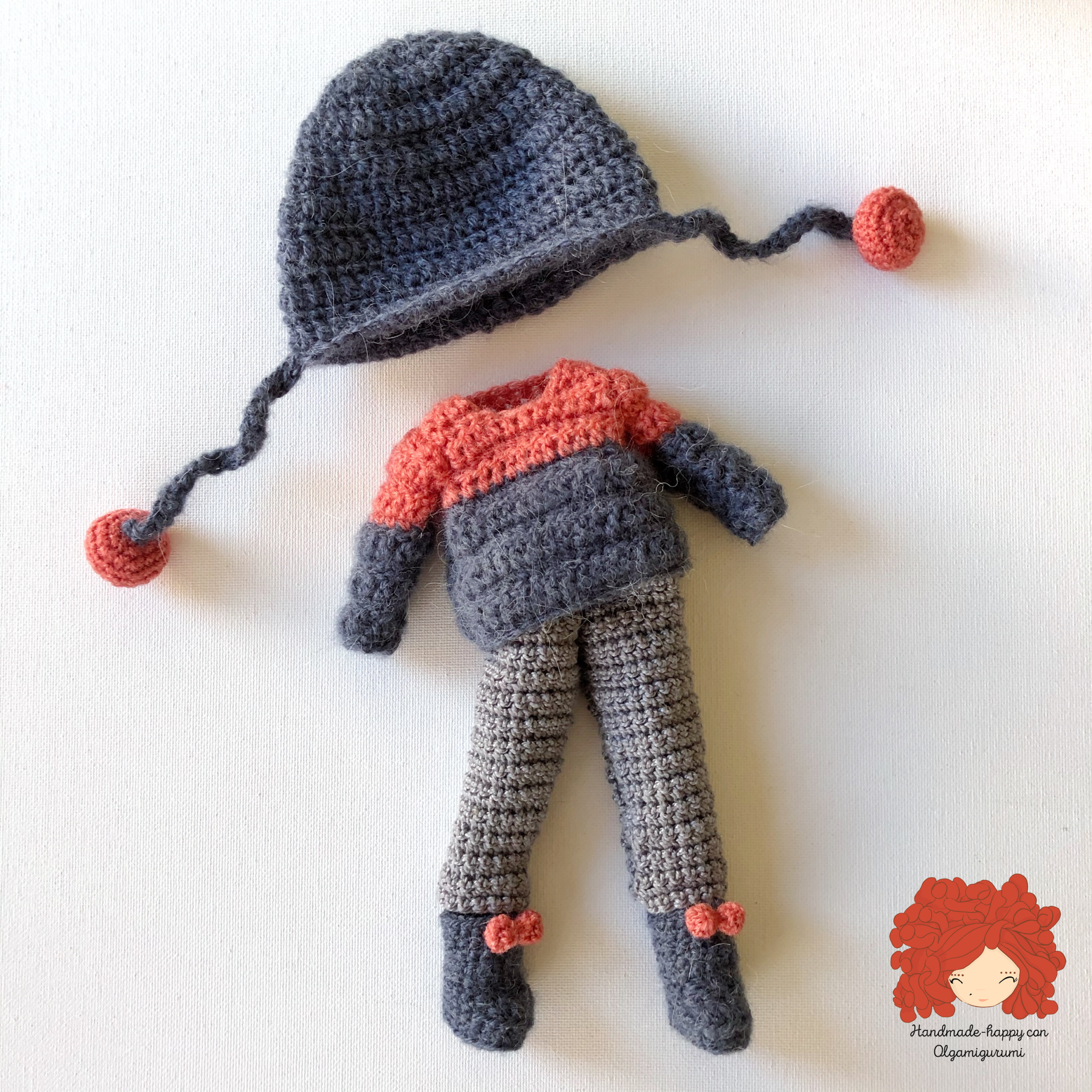 Patrón de ganchillo conjunto de ropa Invierno para muñecas amigurumi